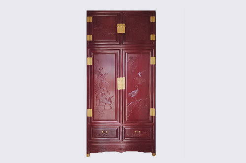 洛江高端中式家居装修深红色纯实木衣柜