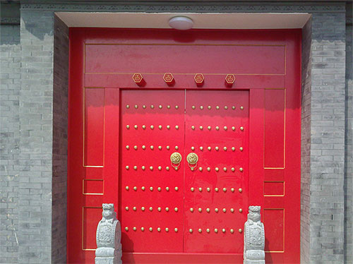 洛江中国传统四合院系列朱红色中式木制大门木作